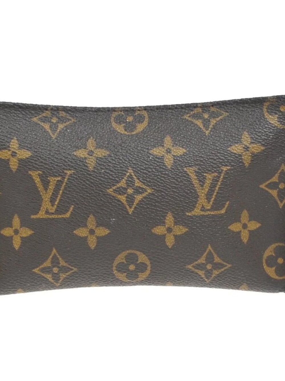 LOUIS VUITTON LV Logo Bucket PM Pouch Bag Monogram Leather Brown Gold 05KC984